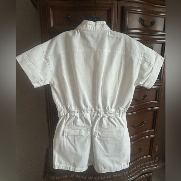 Forever 21 White Utility Denim Short Sleeve Romper Button Front One-Piece Size M - Picture 3 of 5